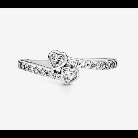PANDORA Two Sparkling Hearts Ring - Picture 1 of 4
